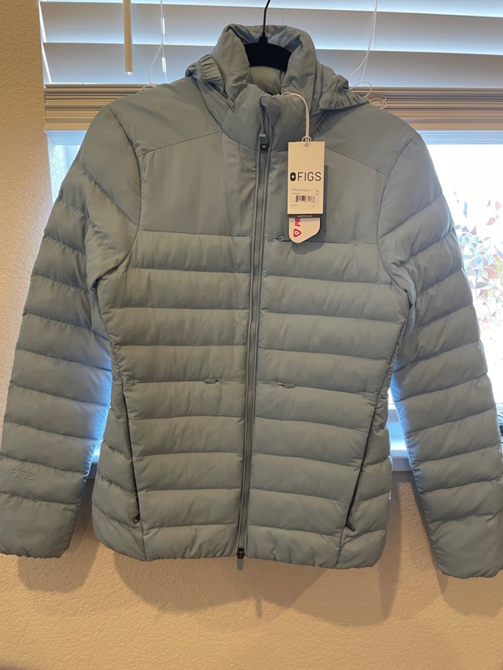 FIGS Women's Packable Puffer Jacket in Light Blue